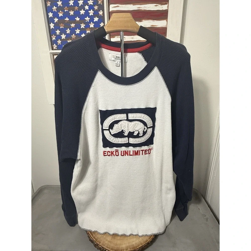 Vintage Y2K Ecko Unltd Grunge Long Sleeve‎ Waffle Knit Thermal Men's Size XL